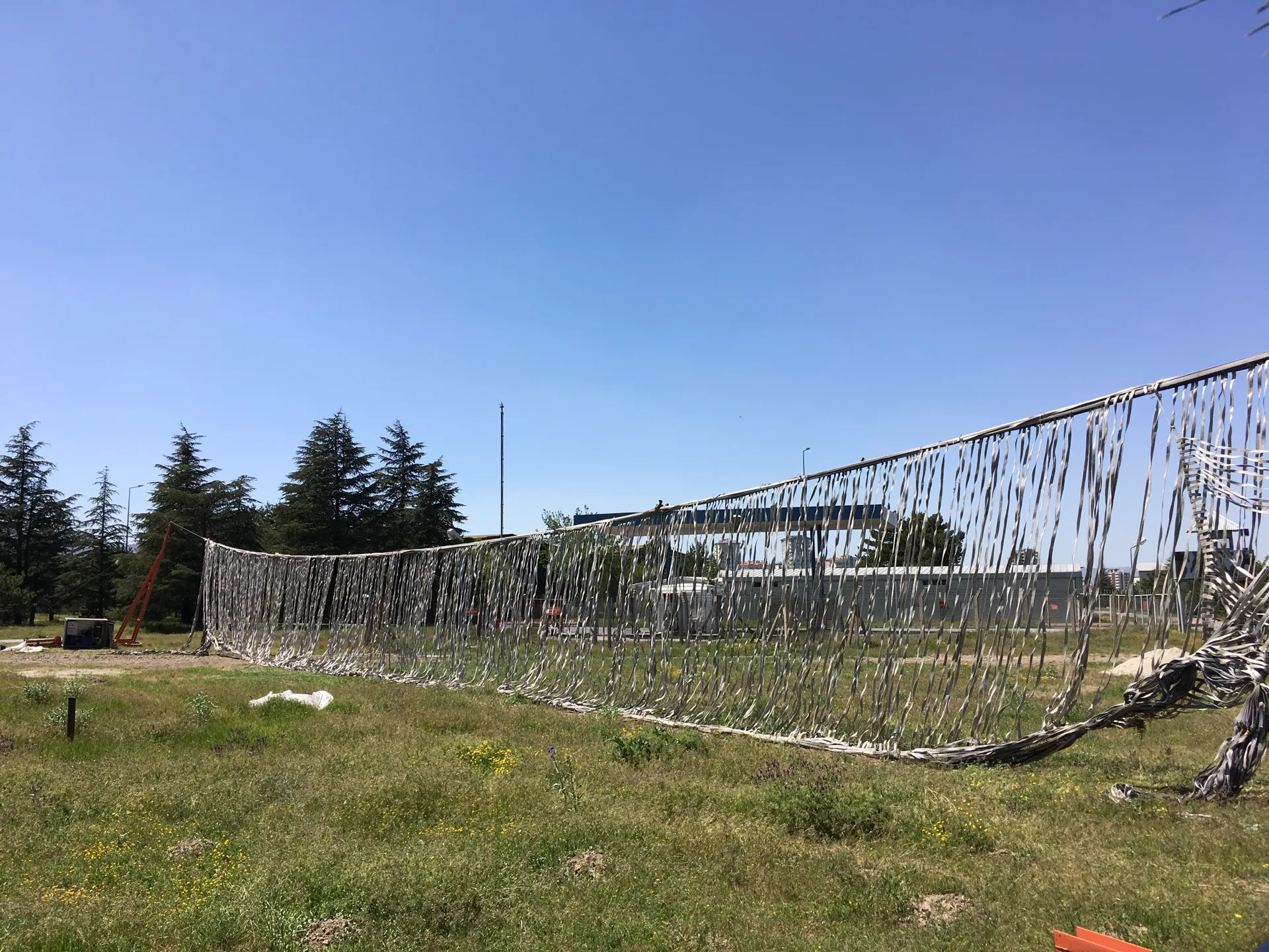 Arresting net raised across the runway by the hydraulic lifting units